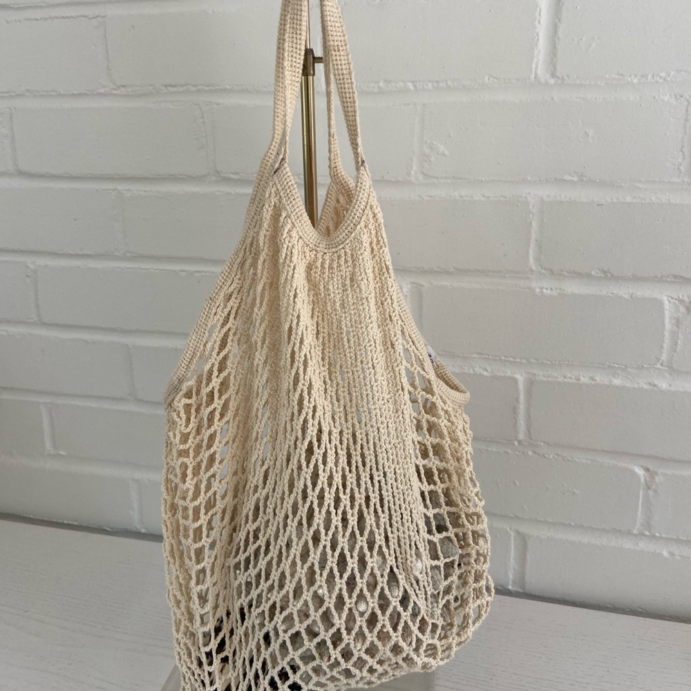 Old Style Small Neutral Cotton Mesh Market/Beach Tote Bag - Cream